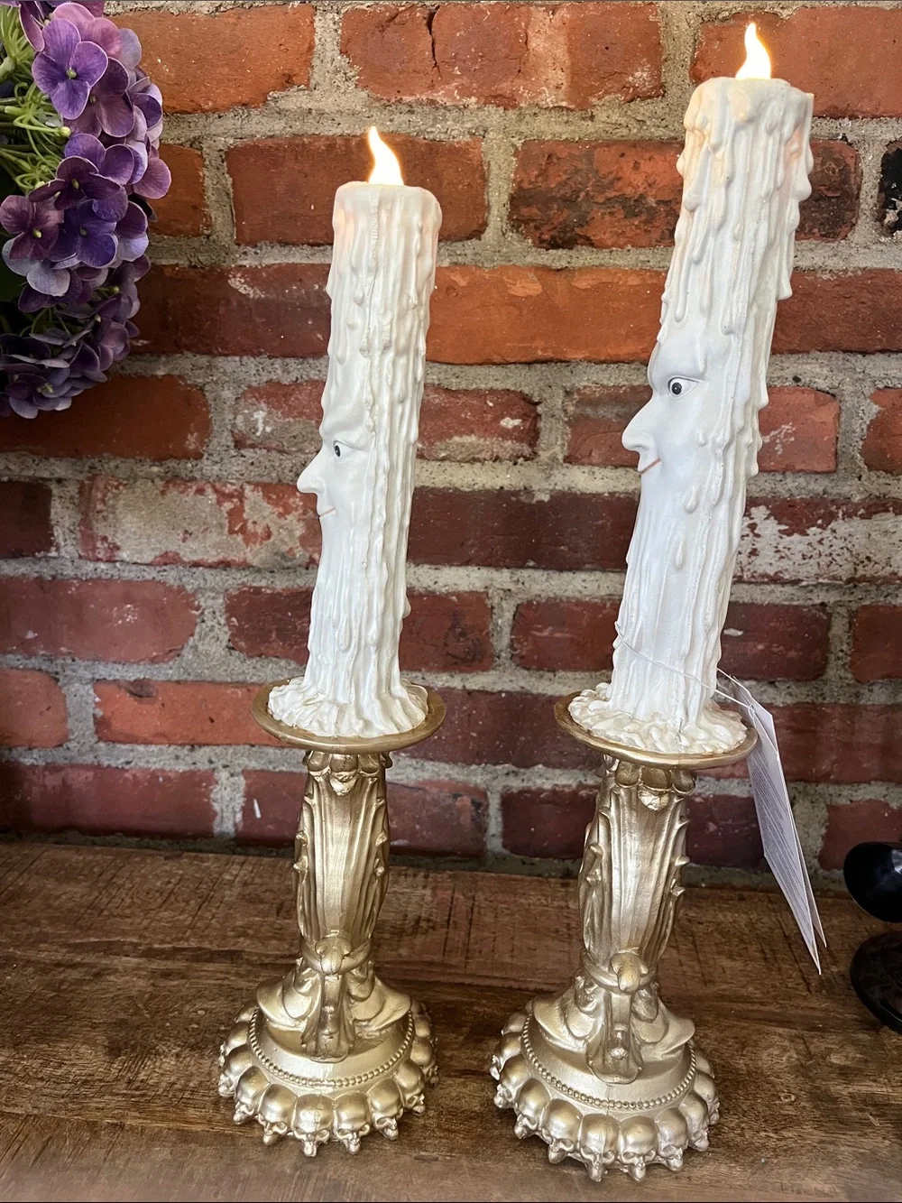 Decorative White Face Drip Candle on Gold Pedestal — Whimsical Home Accent - Picture 6 of 8